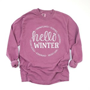 Simply Sage Market Women's Hello Winter Long Sleeve Garment Dyed Tee - 1 of 4