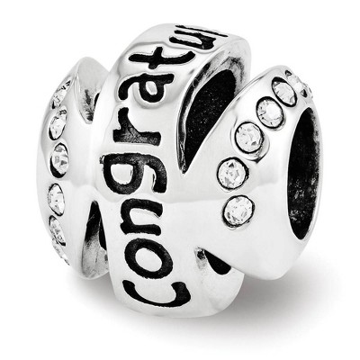 Black Bow Jewelry Sterling Silver with White Crystals Congratulations Bead Charm