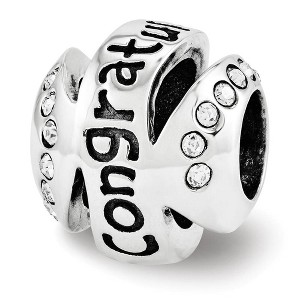 Black Bow Jewelry Sterling Silver with White Crystals Congratulations Bead Charm - 1 of 3