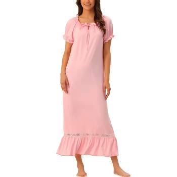 cheibear Women's Victorian Ruffle Short Sleeve Tie Neck Pajama Sleep Dress
