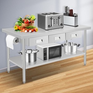 Stainless Steel Workbench with Drawers & Paper Towel Holder, Heavy-Duty Metal Prep Table for Kitchen, Garage, Commercial, Silver - 1 of 4