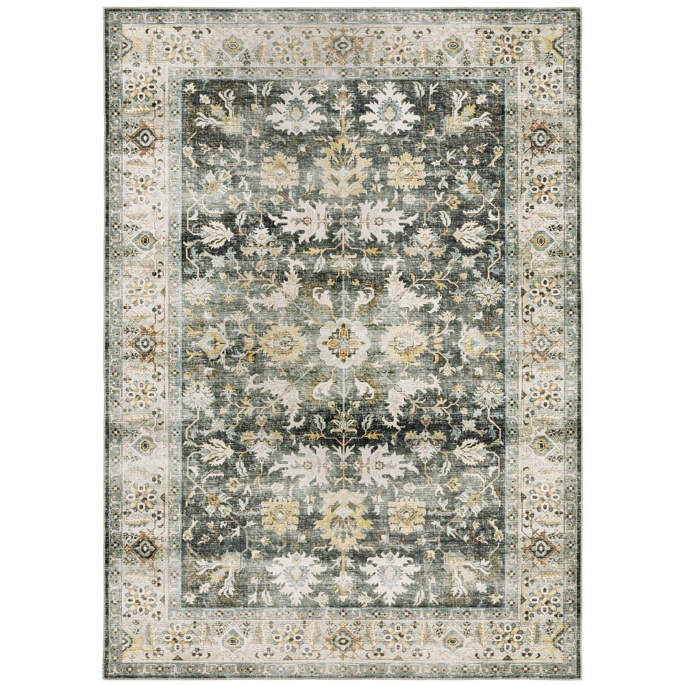 5'x7' Colette Washable Vintage Oriental Indoor Area Rug Blue/Gold - Captiv8e Designs