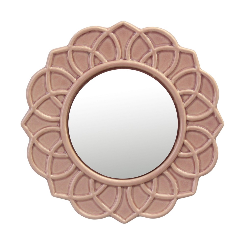 9 Round Floral Ceramic Wall Hanging Mirror Pink - Stonebriar Collection