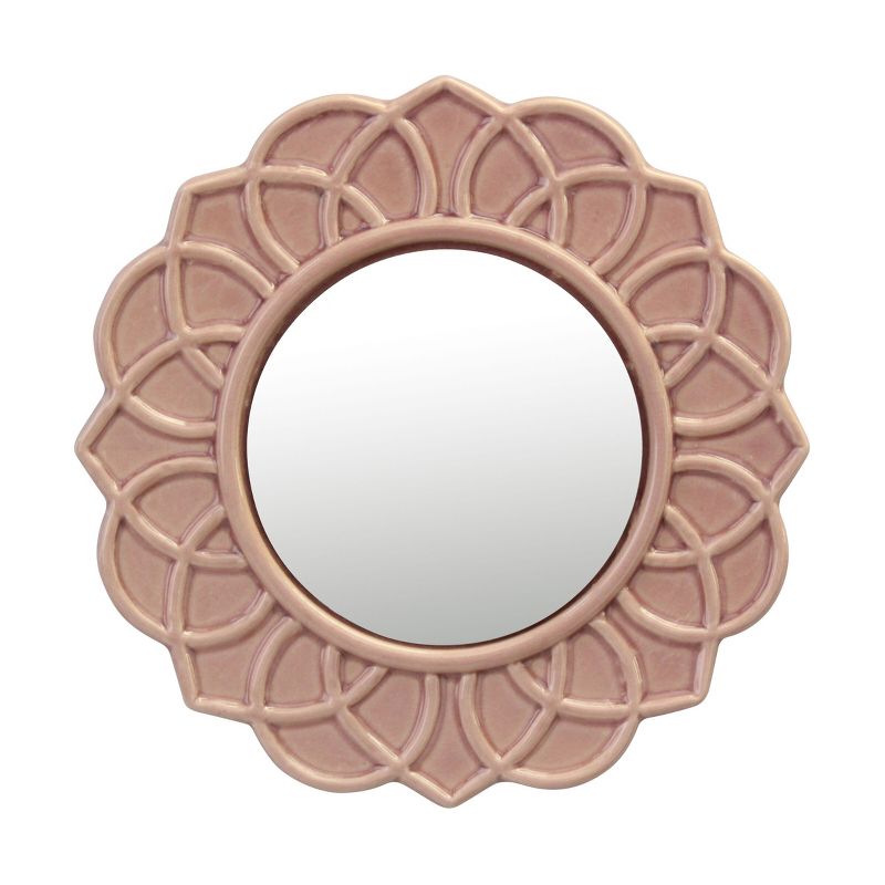 9&#34; Round Floral Ceramic Wall Hanging Mirror Pink - Stonebriar Collection, 1 of 8