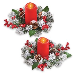 Collections Etc Frosted Pine Rings and Flameless Candles, 2 Pc - 1 of 2