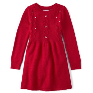The Children's Place Girls Long Sleeve Faux Pearl Cable Knit Sweater Dress - 1 of 3