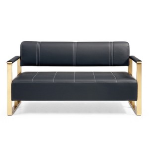 57.9" Modern Faux Leather Loveseat - Gold Metal Arm 2-Seater Sofa for Small Spaces, 400lb Capacity, Perfect for Apartments/Offices - 1 of 4