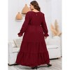Plus Size Women's Long Sleeve Maxi Dress with Bell Sleeves Double Layer Hem Fall Casual Swing Dress with Pockets - 2 of 4