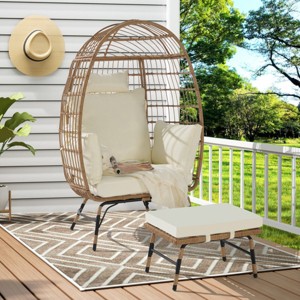 Patio Oversized Wicker Egg Chair,Outdoor Rattan Egg Chair With Ottoman And Cushions,PE Rattan Eoven For Backyard Balcony-Coolbibila - 1 of 4
