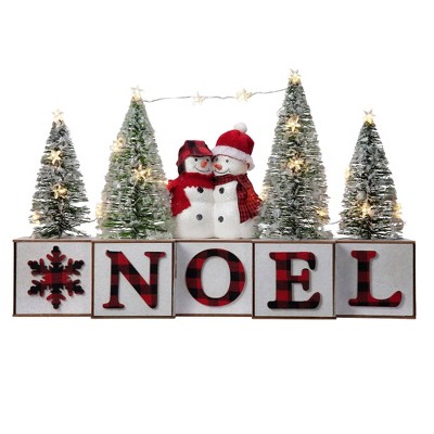 Haute Décor 9.5" Lit Battery Operated 'Noel' with Snowmen Christmas Wood Blocks Sign