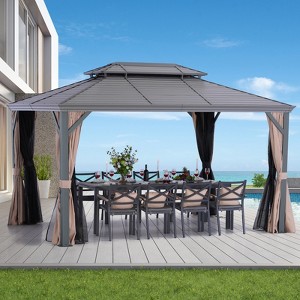 UNISOAR Hardtop Gazebo with Breathable Netting & Privacy Curtain for Patio Lawn Garden and Parties - 1 of 4