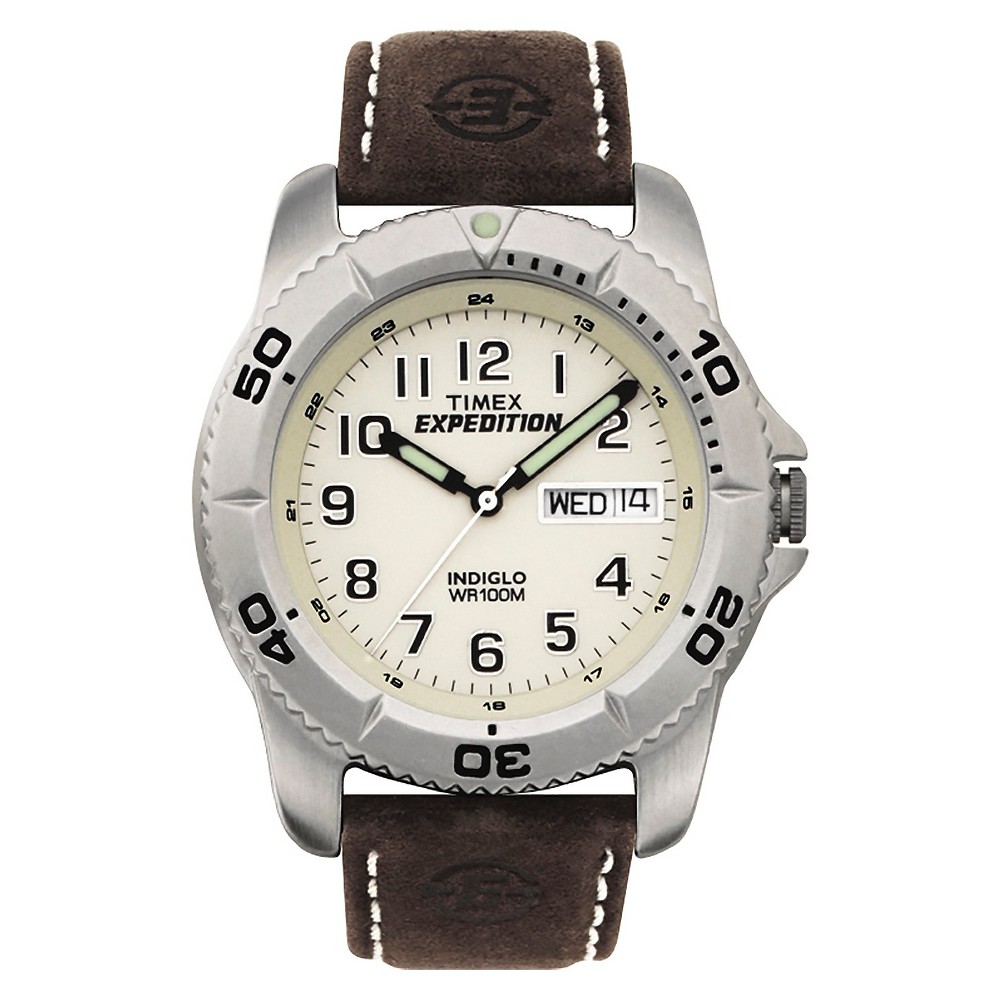 UPC 048148466814 product image for Men's Timex Expedition Watch with Leather Strap - Silver/Brown T466819J | upcitemdb.com