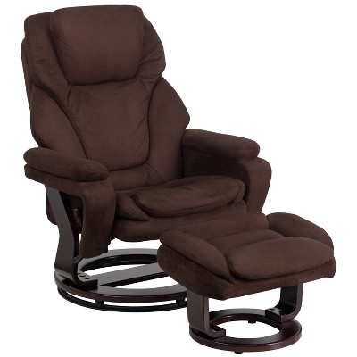 Flash Furniture Contemporary Recliner and Ottoman with Swiveling Mahogany Wood Base