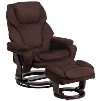 Emma and Oliver Multi-Position Recliner & Ottoman with Swivel Wood Base