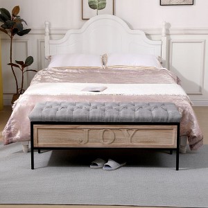 48 Inch Storage Bench Bedside Linen Upholstered Storage Bench with Button Tufted Wooden JOY Ottoman for Bedroom and Living Room - 1 of 4