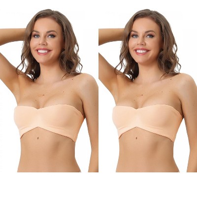 Allegra K Women's Underwire Lightly Soft Unpadded Breathable 3/4 Cup Strapless Bralettes 2 Packs