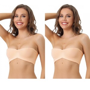Allegra K Women's Underwire Lightly Soft Unpadded Breathable 3/4 Cup Strapless Bralettes 2 Packs - 1 of 4
