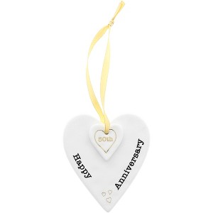 Pavilion Gift Company - Happy 50th Anniversary - 3" Ceramic Keepsake Heart Plaque - Wall Sign Panels - 1 of 4