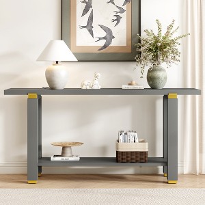 Modern Minimalist Solid Wood Console Table with Metal Accents and Built-in Shelf, Entryway Sofa Table for Living Room and Hallway - 1 of 4