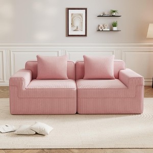 QingMoon Loveseat Boneless Sofa, Modular Deep Seat Couch, Comfy Corduroy Fabric Sofa with Throw Pillows for Living Room, Apartment - 1 of 4