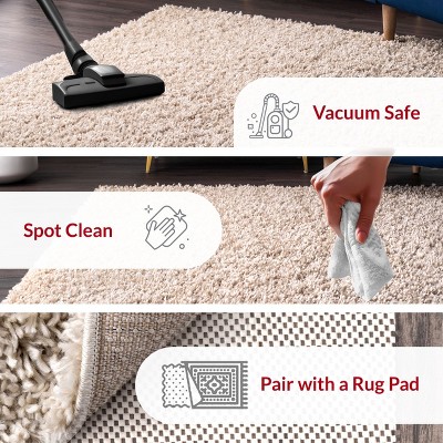 Plush Easy-Care Beige Shag Area Rug 5' x 7'