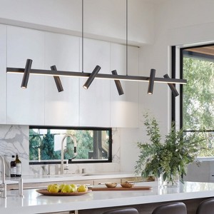 LLHZSY 47 1/4" Linear Pendant Chandelier With 6-Light Adjustable Direction LED Cylindrical Spotlight-Black - 1 of 4