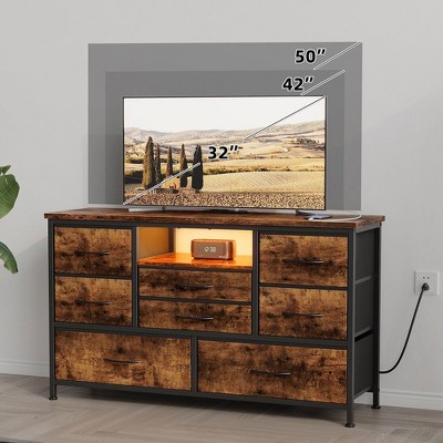 Whizmax 8 Dresser TV Stand with Power Outlet & LED for 55'' TV, Long Dresser for Bedroom with 8 Deep Drawers, Console Table for Living Room, Entryway