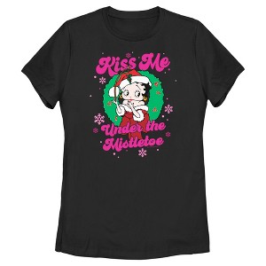 Women's Betty Boop Christmas Kiss Me Under the Mistletoe T-Shirt - 1 of 4