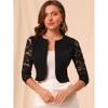 INSPIRE CHIC Women's Work Floral 3/4 Lace Trim Sleeves Open Front Bolero Shrug - 4 of 4