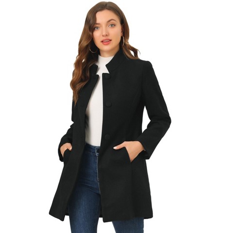 INSPIRE CHIC Women's Winter Stand Collar Single Breasted Mid-thigh Long Overcoat Medium Grey Blue