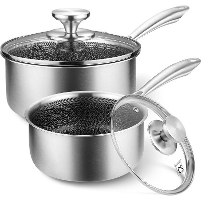 KOCH SYSTEME CS Triply Stainless Steel Saucepan Set with Hybrid Honeycomb Interior, Silver