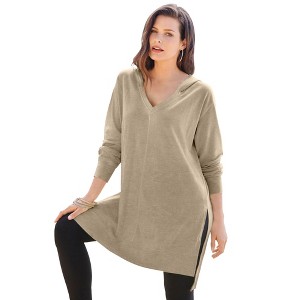 Roaman's Women's Plus Size French Terry Hoodie Tunic Sweatshirt - 1 of 4
