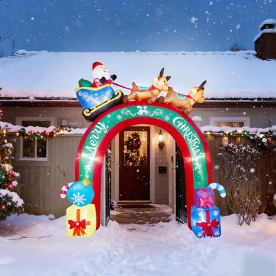 Angel Sar 10FT Inflatable Christmas Archway, LED Lighted Reindeer and Sleigh Decor with Gift Boxes, Outdoor Yard Blow Up Arch Decorations