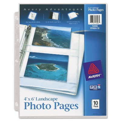 Avery Photo Storage Pages for Four 4 x 6 Horizontal Photos 3-Hole Punched 10/Pack 13406
