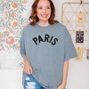 Simply Sage Market Women's Embroidered Paris Arched Short Sleeve Garment Dyed Tee - 2 of 3