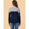 Allegra K Women's Casual Color Block Stretch Long Sleeves Split V-Neck T-Shirt - 4 of 4