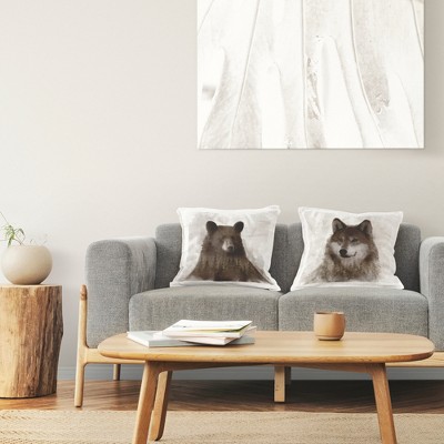 Rustic Bear and Wolf Forest Print Square Throw Pillows, Set of 2