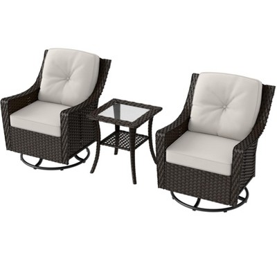EAGLE PEAK Azure Bay 3 Piece Outdoor Wicker Bistro Set, Patio Swivel Rocking Chairs with Side Table