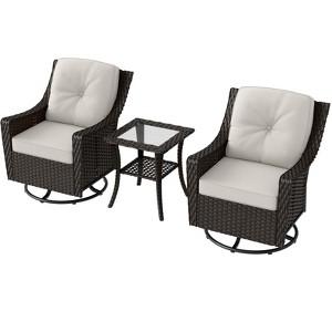 EAGLE PEAK Azure Bay 3 Piece Outdoor Wicker Bistro Set, Patio Swivel Rocking Chairs with Side Table - 1 of 4