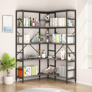 5 Tier Corner Bookshelf, Industrial Bookshelves, L Shape Tall Bookcase with Storage - 1 of 4