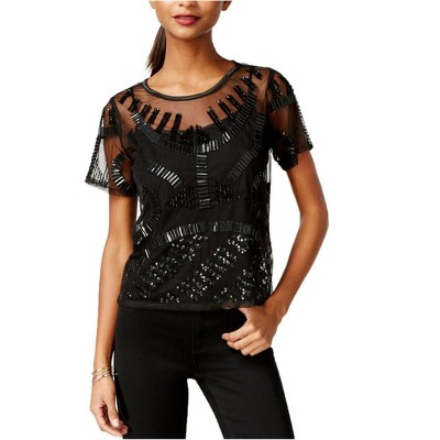 bar III Womens Embellished Illusion Pullover Blouse