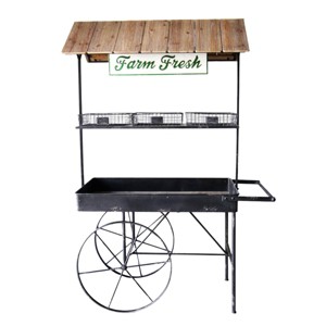 75" Farm Fresh Indoor/Outdoor Metal and Wood Garden Cart Black/Brown - Alpine Corporation: Rustic Display Stand, YHL760 - 1 of 4