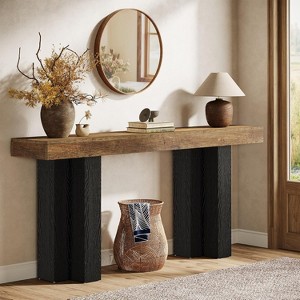 Tribesigns 63"Farmhouse Console Table with Sturdy Legs, Narrow Long Sofa Console Behind Couch for Living Room, Hallway, Rustic Brown & Black - 1 of 4