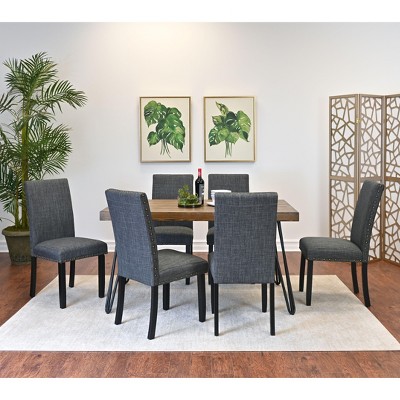 NicBex Dining Room Table Set for 6 Morden Dining Table Set with Wooden Tabletop, Metal Legs and 6 Upholstered Chairs for Dining Room