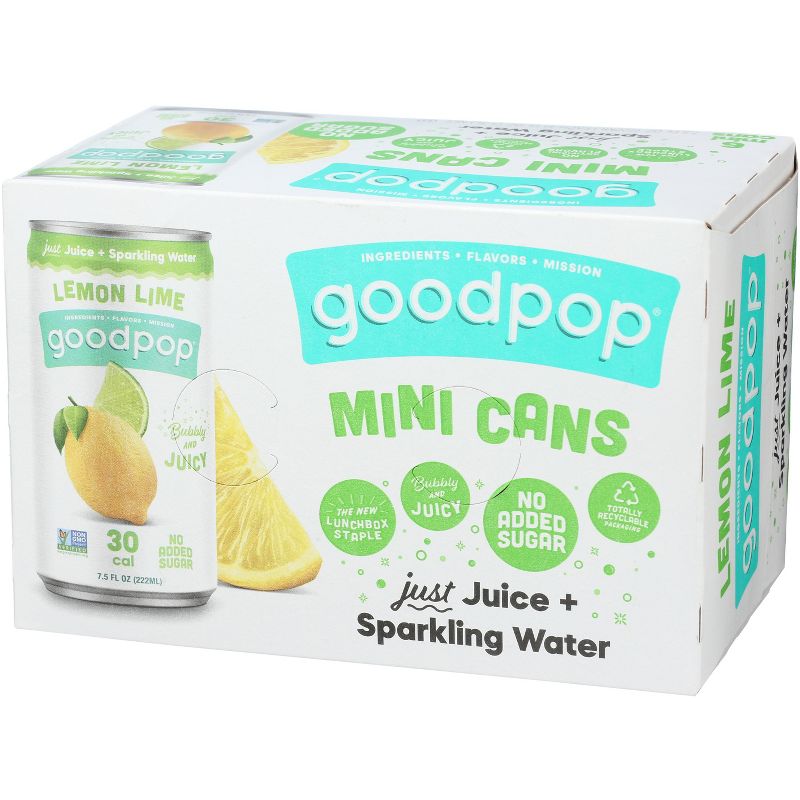 GoodPop Lemon Lime Juice & Bubbly Water Mini Cans - Case of 4 - 6pk/ 7.5 fl oz, 1 of 2