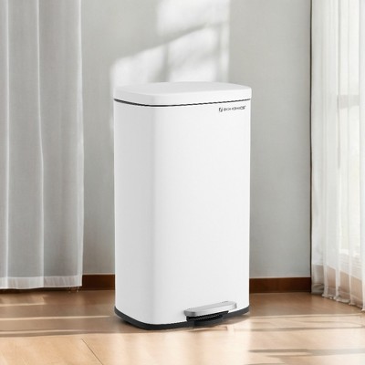 Trash Can with Lid, 8 Gallon Garbage Can, Stainless Steel Small Waste Bin with Step Pedal and Inner Bucket, Soft Close, Kitchen