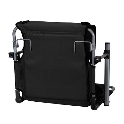 Black and Gray Folding Stadium Seat with Arms and Storage