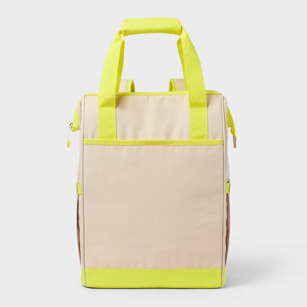 24 Cans/20.4qt Backpack Cooler - Sun Squad™ Beige/Yellow: PEVA Liner, Adjustable Straps