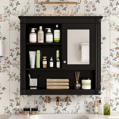 NicBex 32"x28" Elegant Wall Mounted Bathroom Cabinet with Mirror&5 Adjustable Shelves,Mirrored Medicine Cabinet for Bathroom,Matte Finish