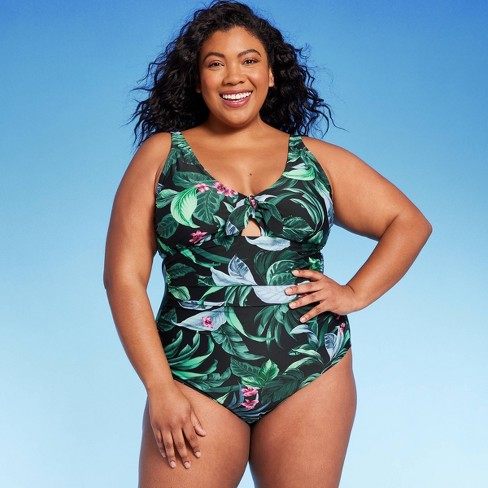 Women's Tropical Print Full Coverage Tummy Control Tie-Front One Piece  Swimsuit - Kona Sol™ Multi 16